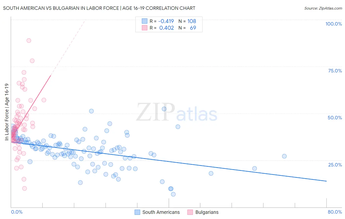 South American vs Bulgarian In Labor Force | Age 16-19