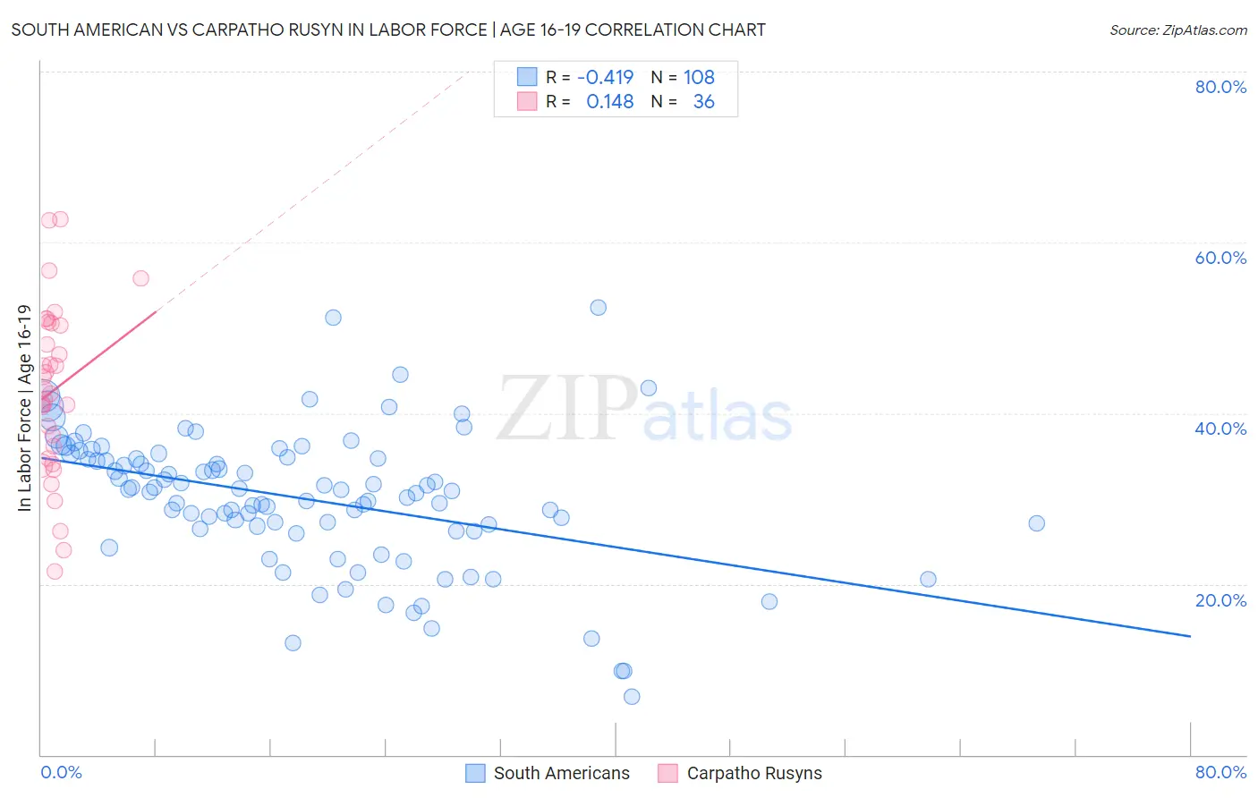 South American vs Carpatho Rusyn In Labor Force | Age 16-19