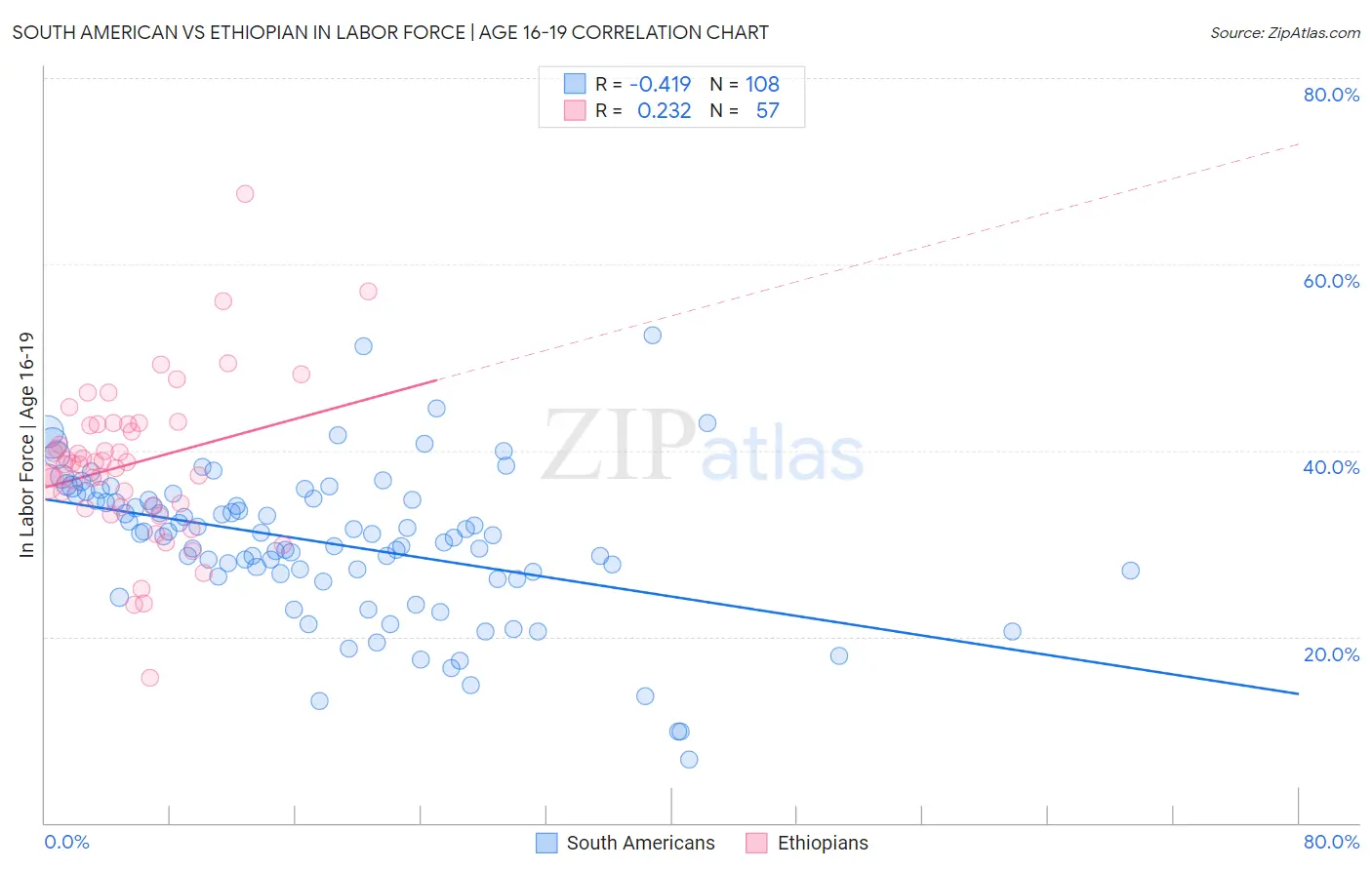 South American vs Ethiopian In Labor Force | Age 16-19