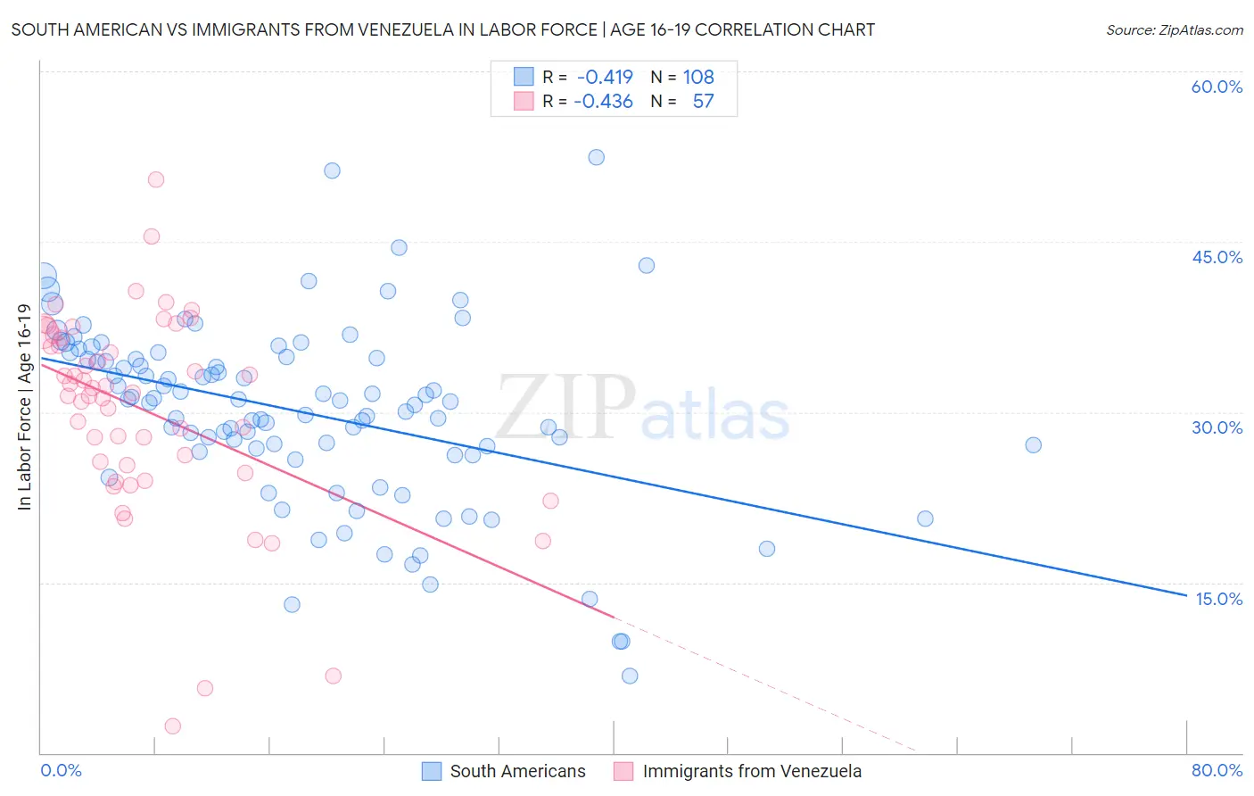 South American vs Immigrants from Venezuela In Labor Force | Age 16-19