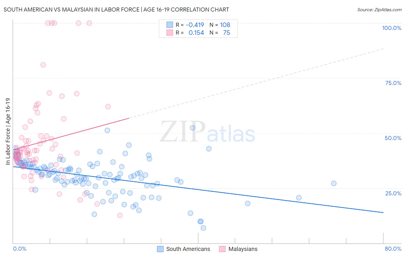 South American vs Malaysian In Labor Force | Age 16-19