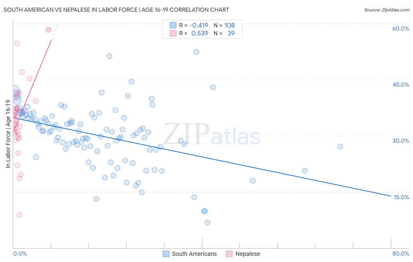 South American vs Nepalese In Labor Force | Age 16-19