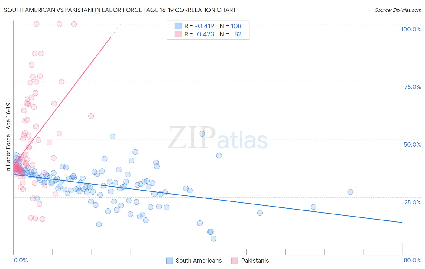 South American vs Pakistani In Labor Force | Age 16-19