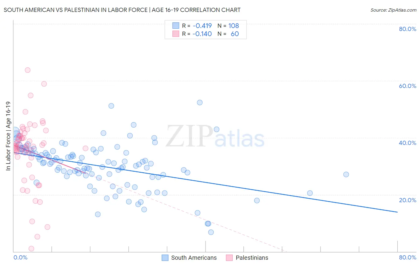South American vs Palestinian In Labor Force | Age 16-19