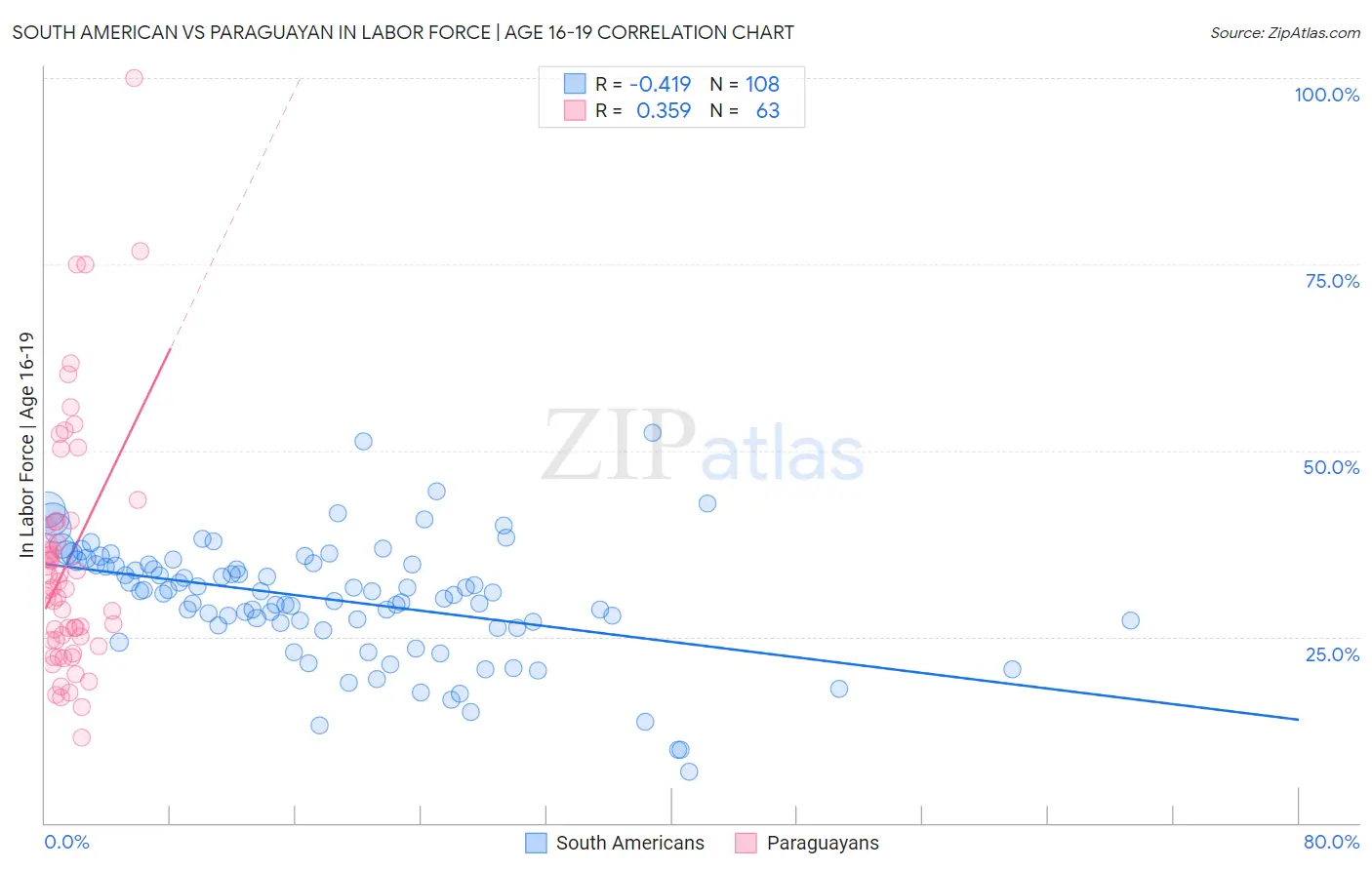 South American vs Paraguayan In Labor Force | Age 16-19