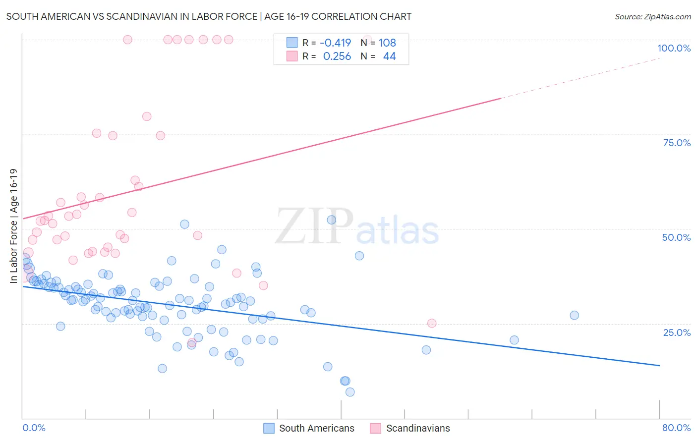 South American vs Scandinavian In Labor Force | Age 16-19