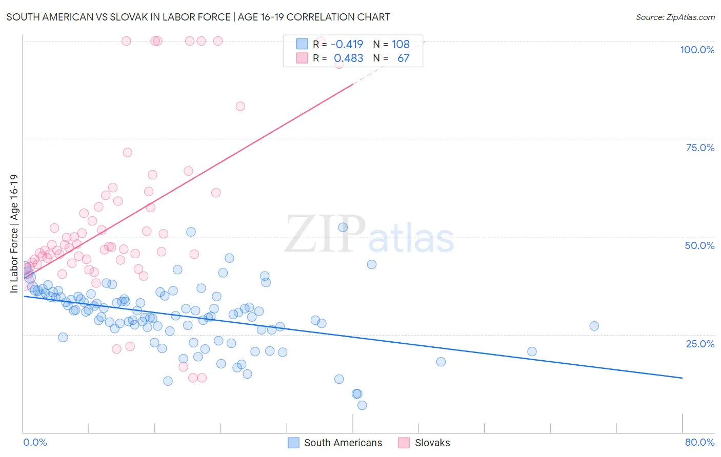 South American vs Slovak In Labor Force | Age 16-19