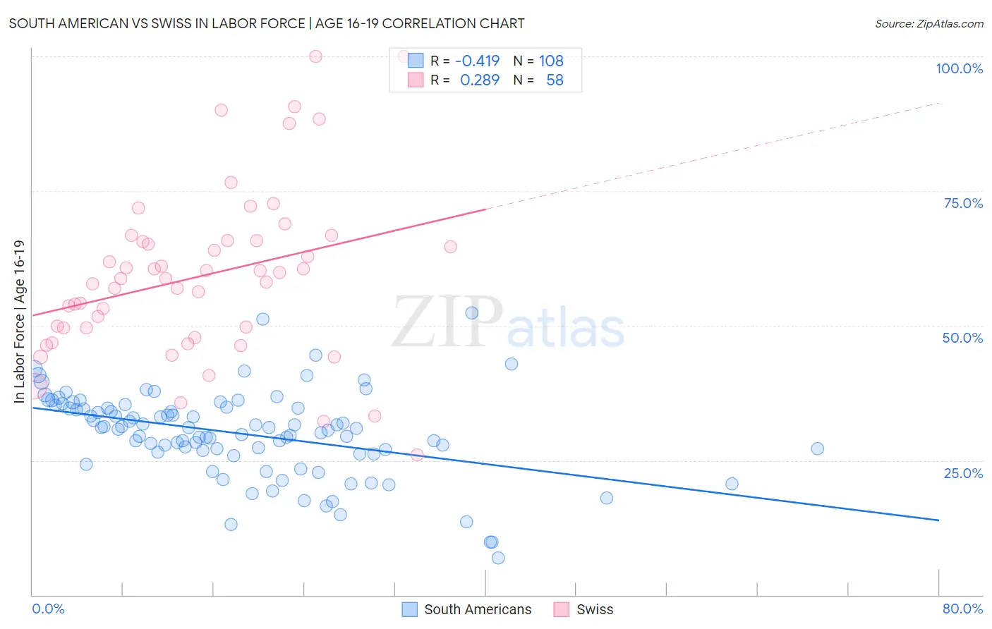 South American vs Swiss In Labor Force | Age 16-19