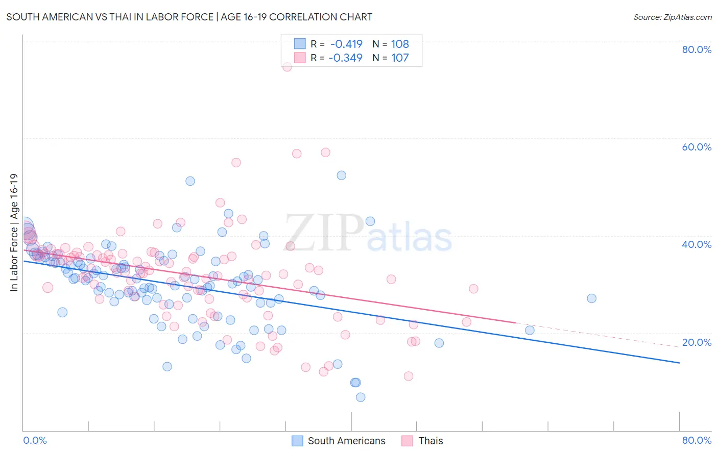 South American vs Thai In Labor Force | Age 16-19