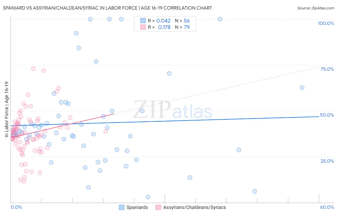 Spaniard vs Assyrian/Chaldean/Syriac In Labor Force | Age 16-19