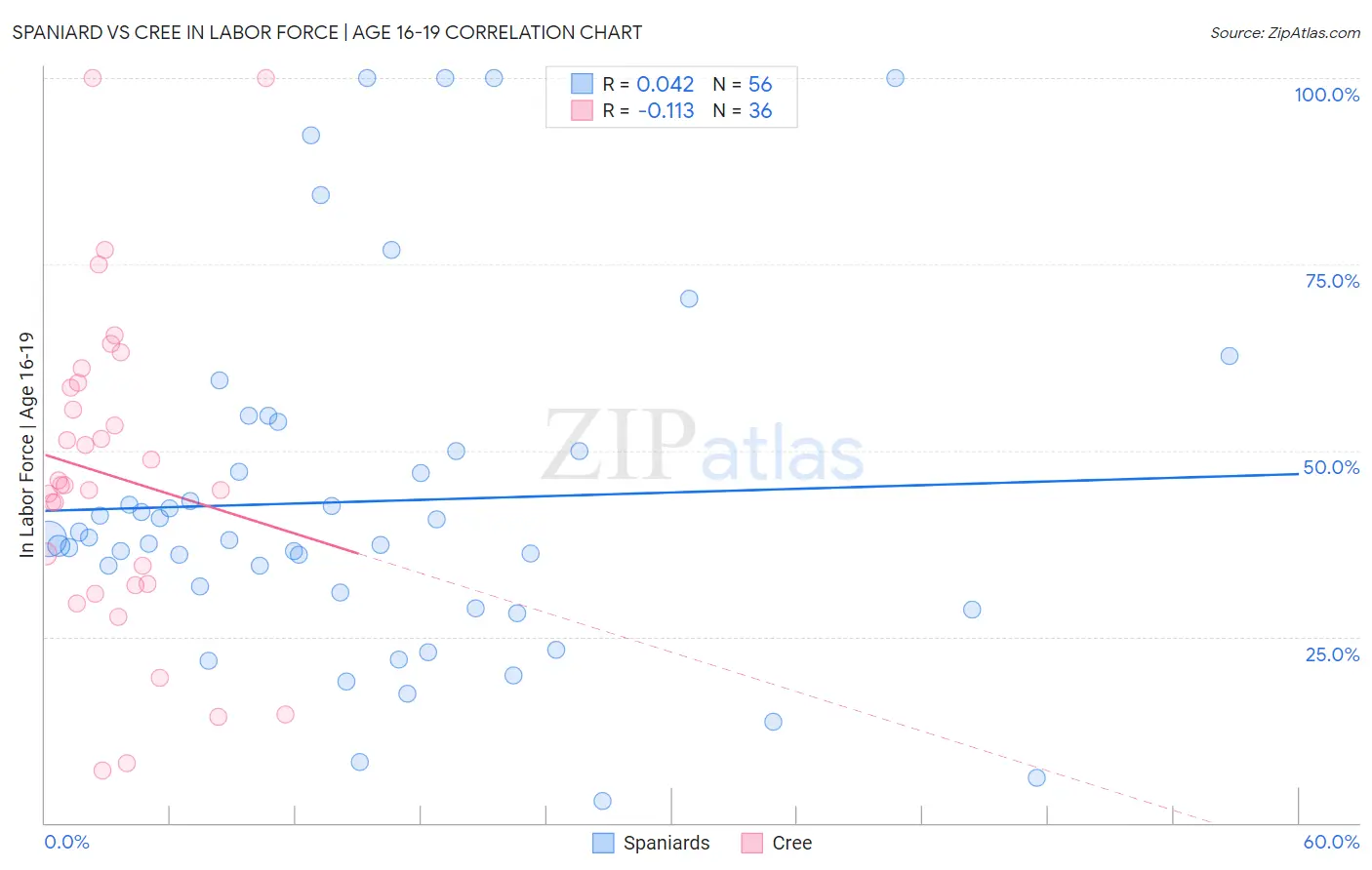 Spaniard vs Cree In Labor Force | Age 16-19
