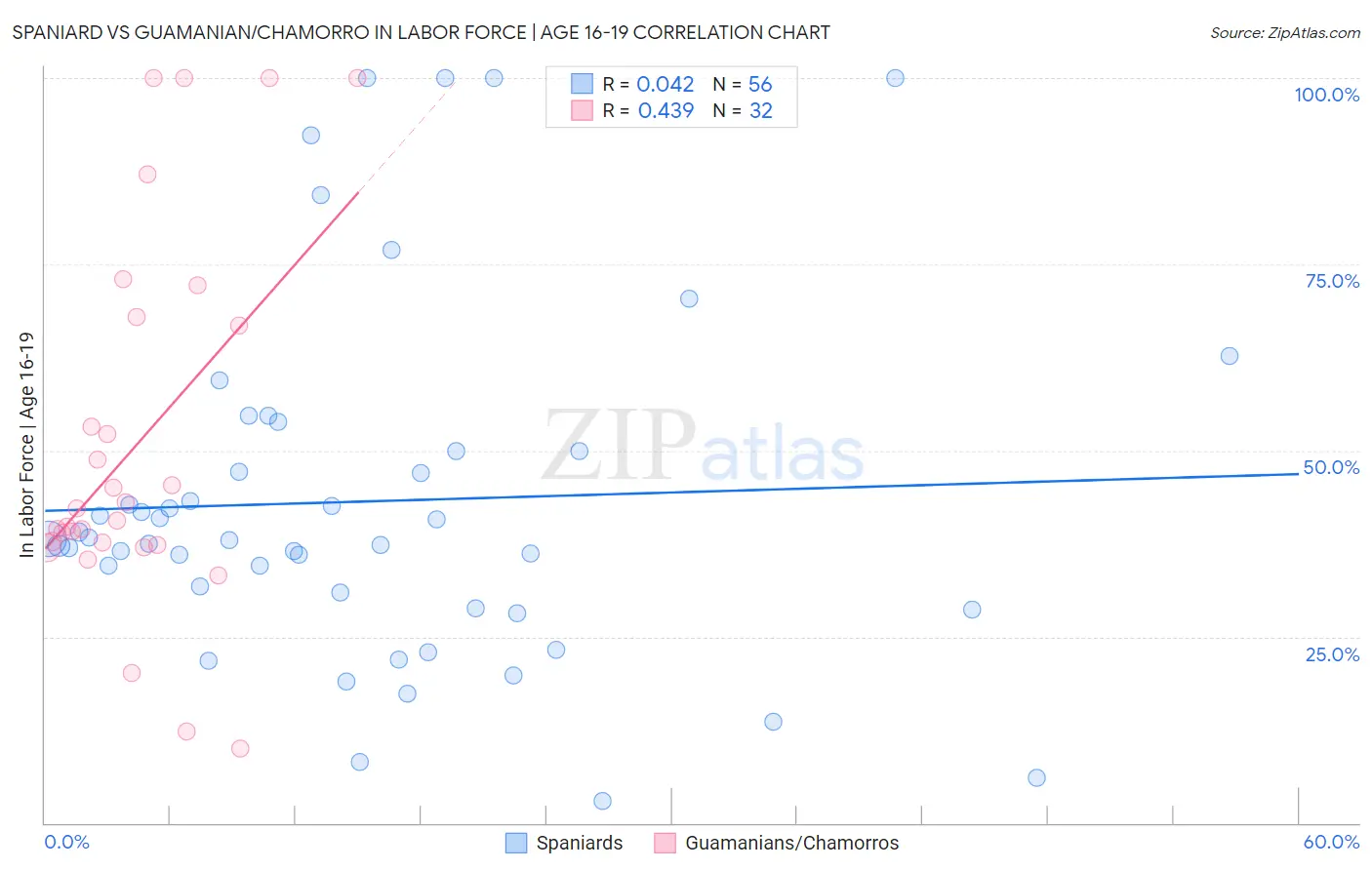 Spaniard vs Guamanian/Chamorro In Labor Force | Age 16-19