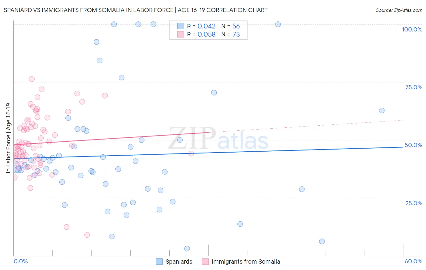 Spaniard vs Immigrants from Somalia In Labor Force | Age 16-19