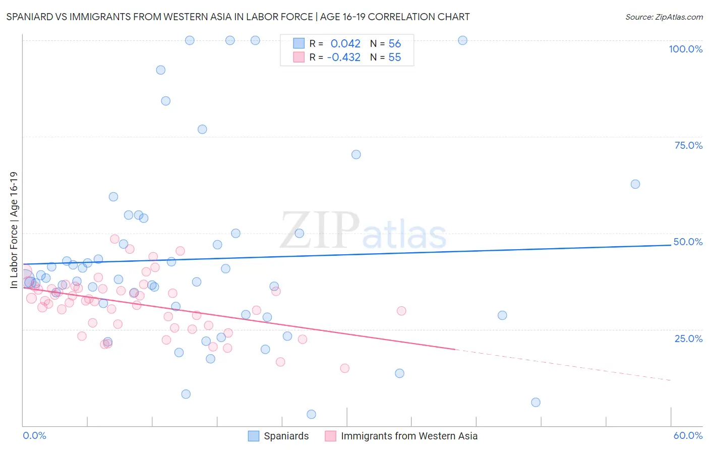 Spaniard vs Immigrants from Western Asia In Labor Force | Age 16-19