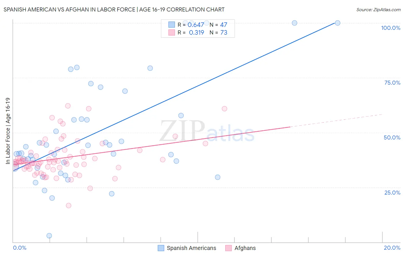 Spanish American vs Afghan In Labor Force | Age 16-19