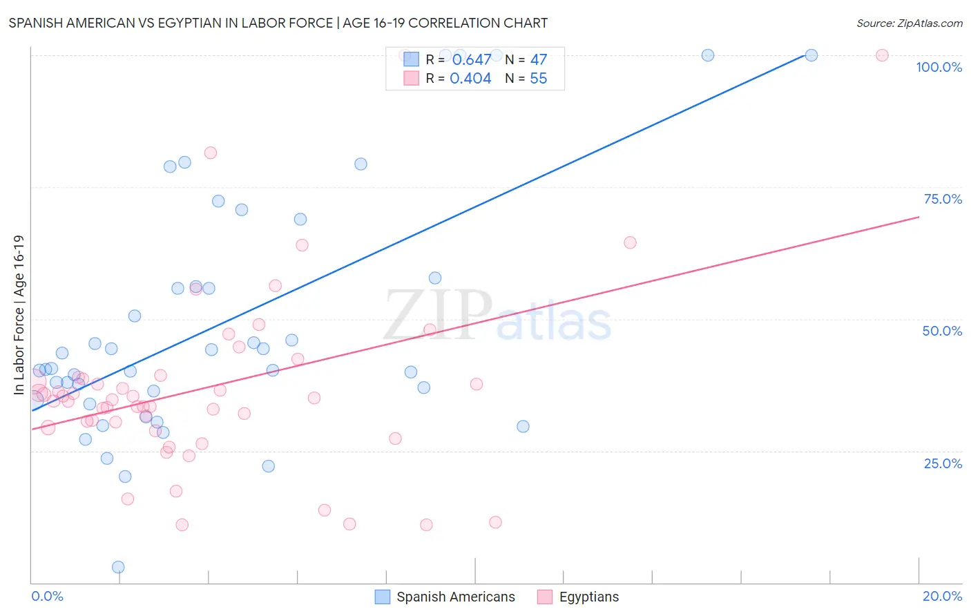 Spanish American vs Egyptian In Labor Force | Age 16-19