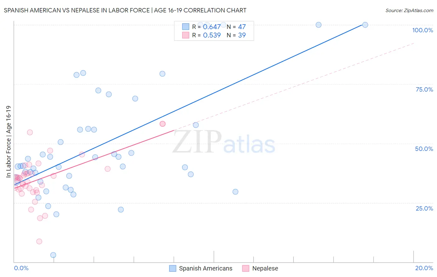 Spanish American vs Nepalese In Labor Force | Age 16-19
