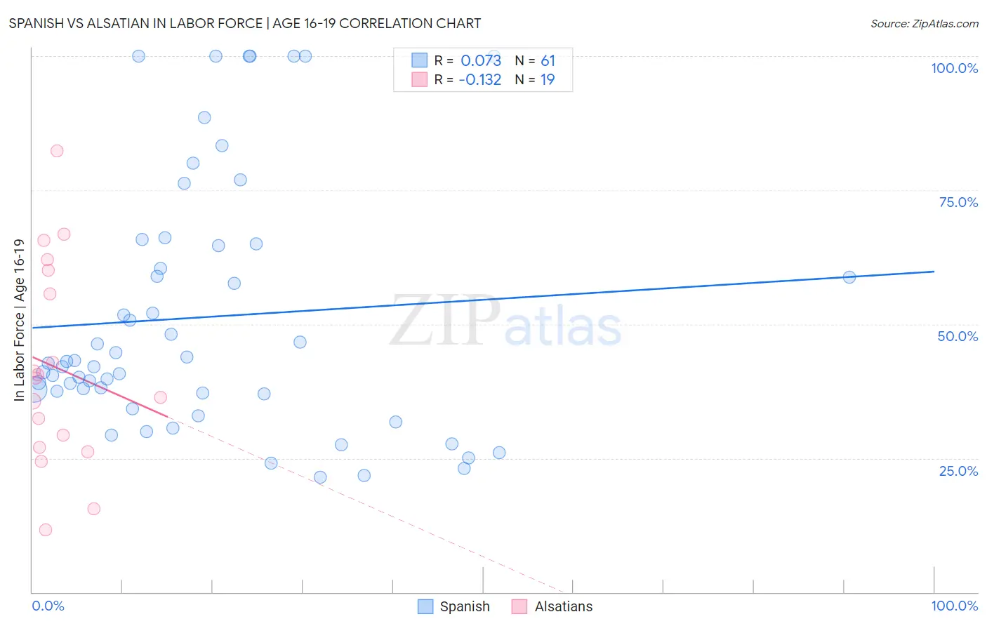 Spanish vs Alsatian In Labor Force | Age 16-19