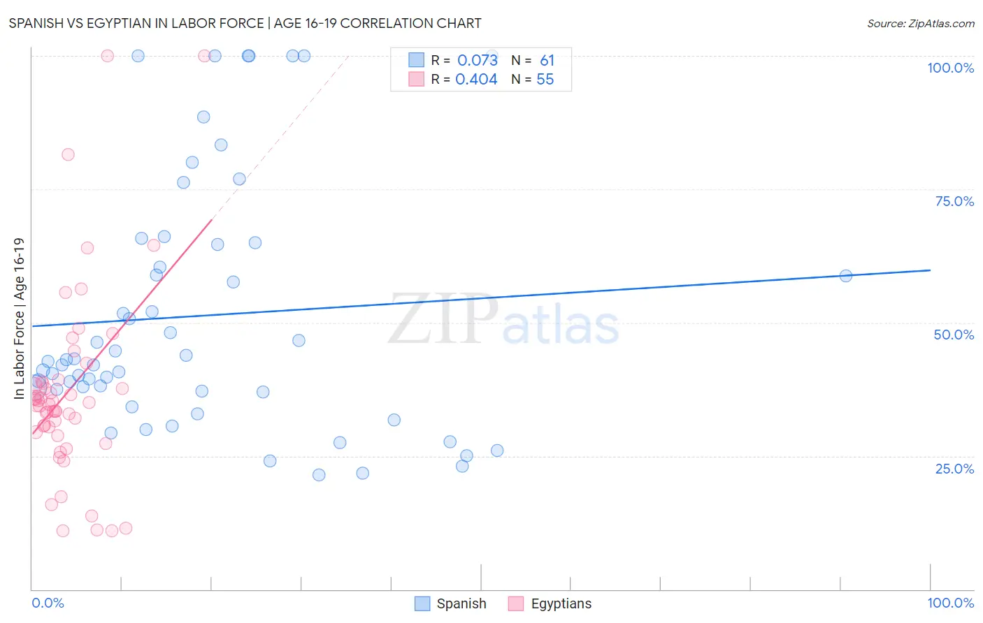 Spanish vs Egyptian In Labor Force | Age 16-19