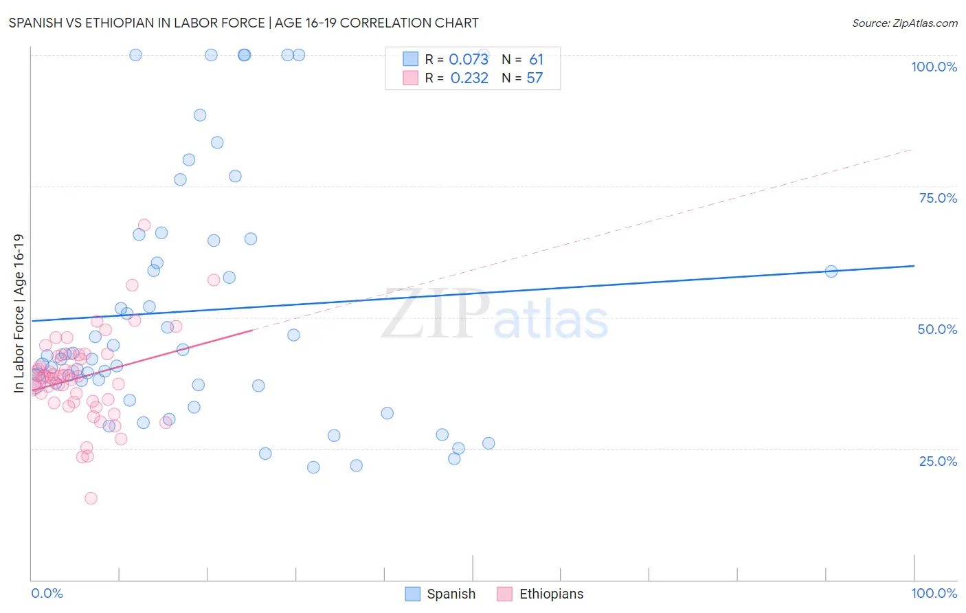 Spanish vs Ethiopian In Labor Force | Age 16-19