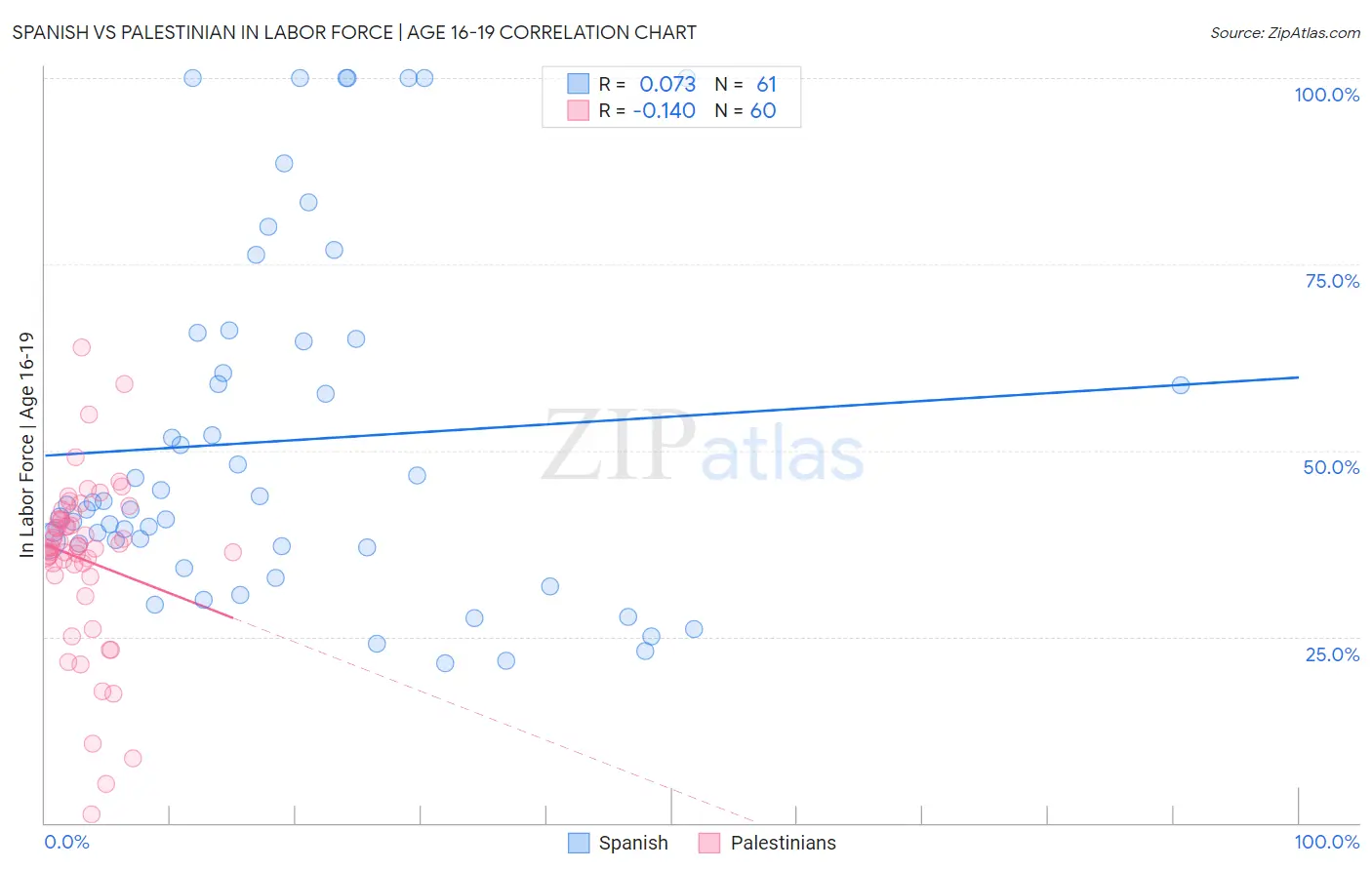 Spanish vs Palestinian In Labor Force | Age 16-19