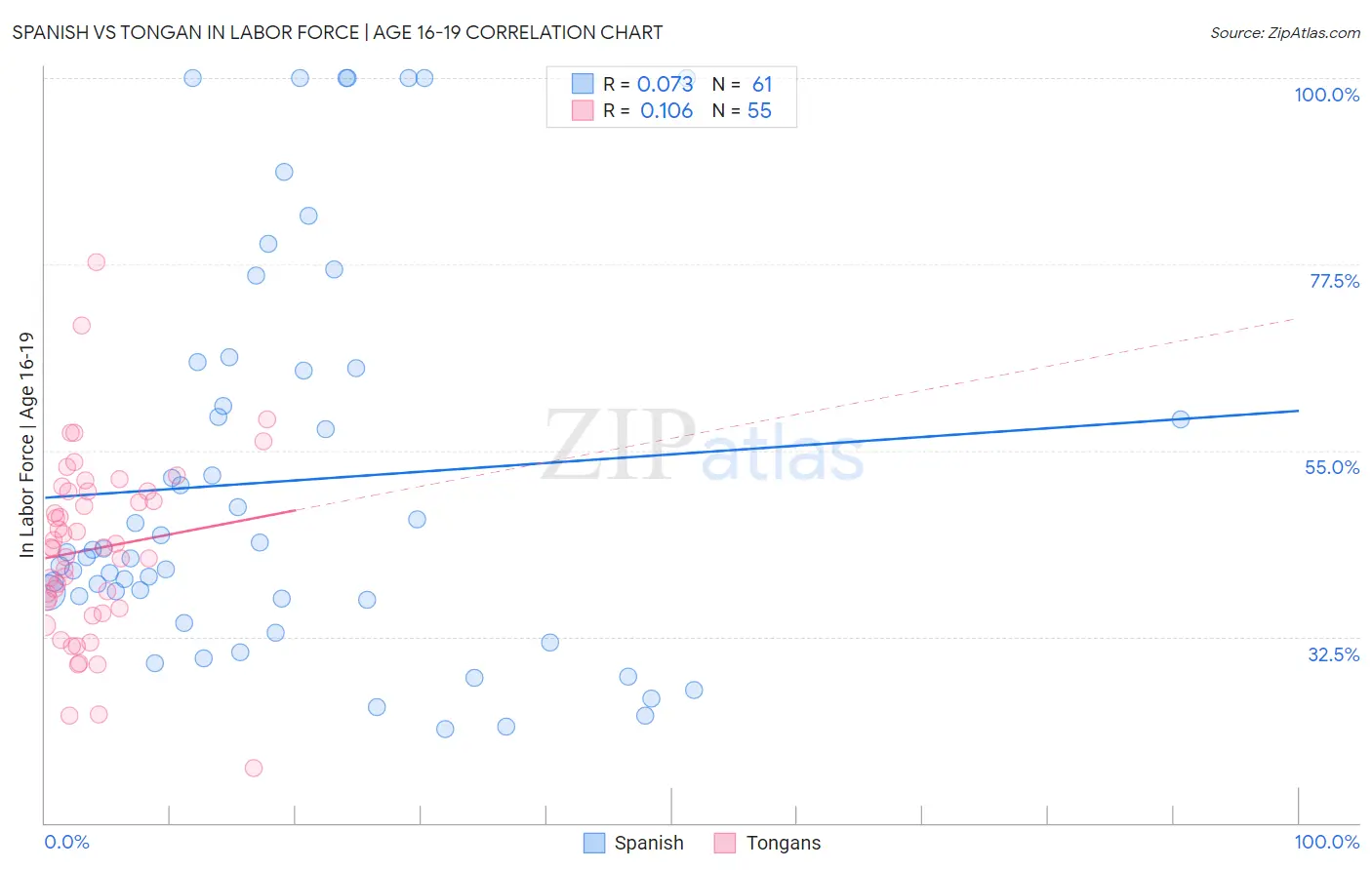 Spanish vs Tongan In Labor Force | Age 16-19