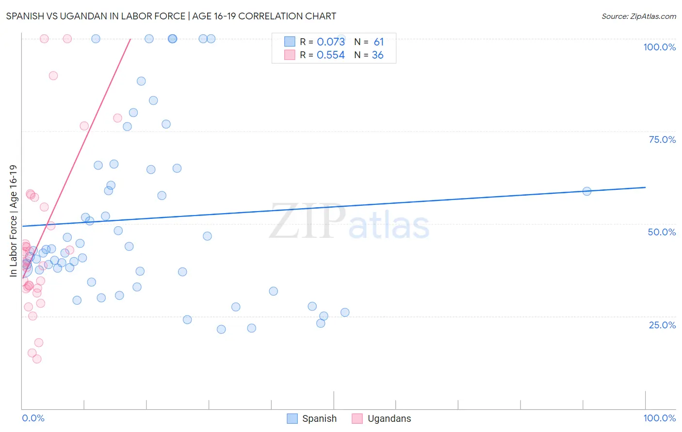 Spanish vs Ugandan In Labor Force | Age 16-19