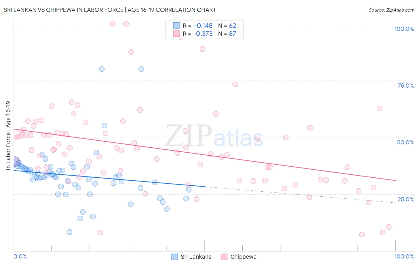 Sri Lankan vs Chippewa In Labor Force | Age 16-19