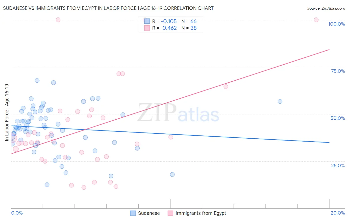 Sudanese vs Immigrants from Egypt In Labor Force | Age 16-19