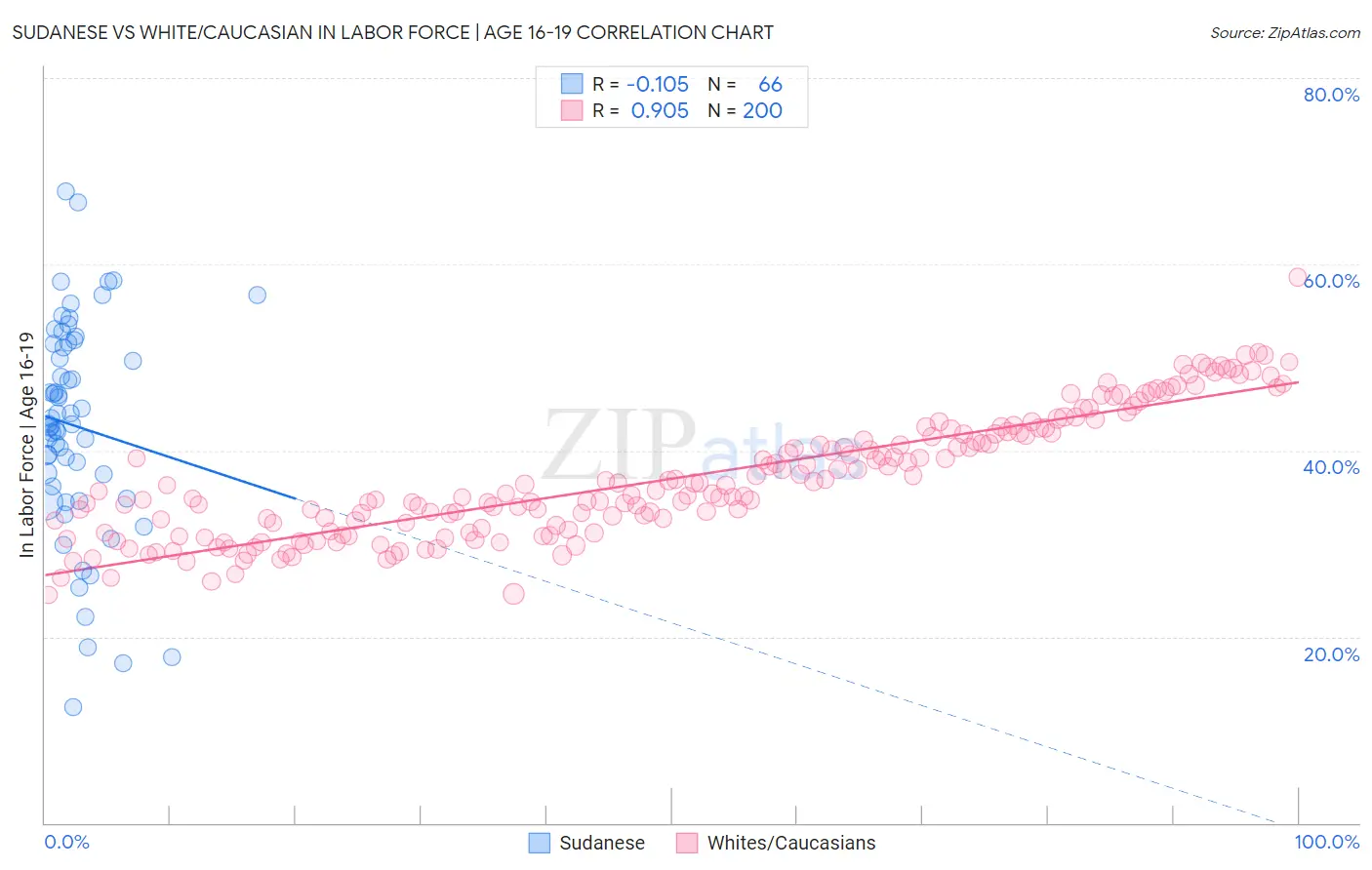 Sudanese vs White/Caucasian In Labor Force | Age 16-19
