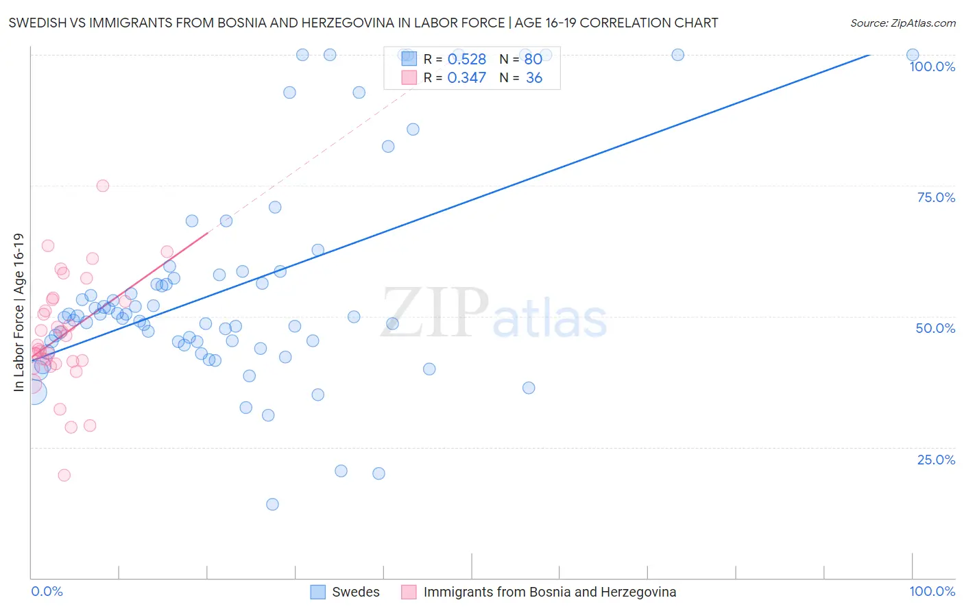 Swedish vs Immigrants from Bosnia and Herzegovina In Labor Force | Age 16-19