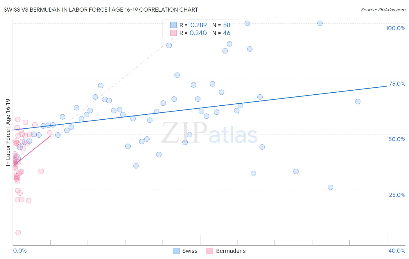 Swiss vs Bermudan In Labor Force | Age 16-19
