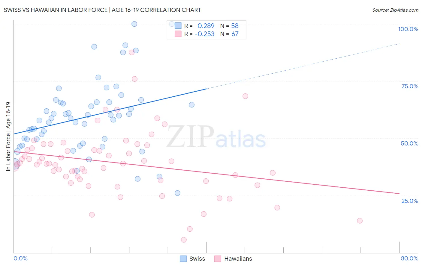 Swiss vs Hawaiian In Labor Force | Age 16-19