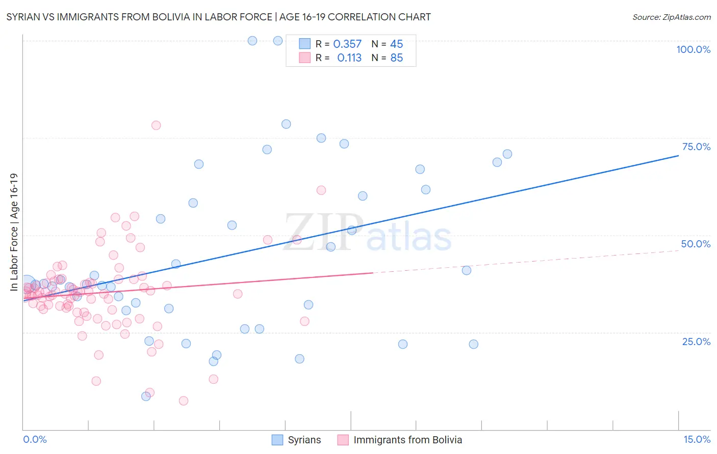 Syrian vs Immigrants from Bolivia In Labor Force | Age 16-19