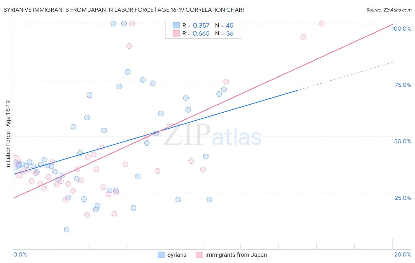 Syrian vs Immigrants from Japan In Labor Force | Age 16-19