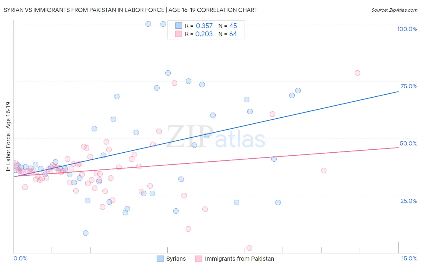 Syrian vs Immigrants from Pakistan In Labor Force | Age 16-19