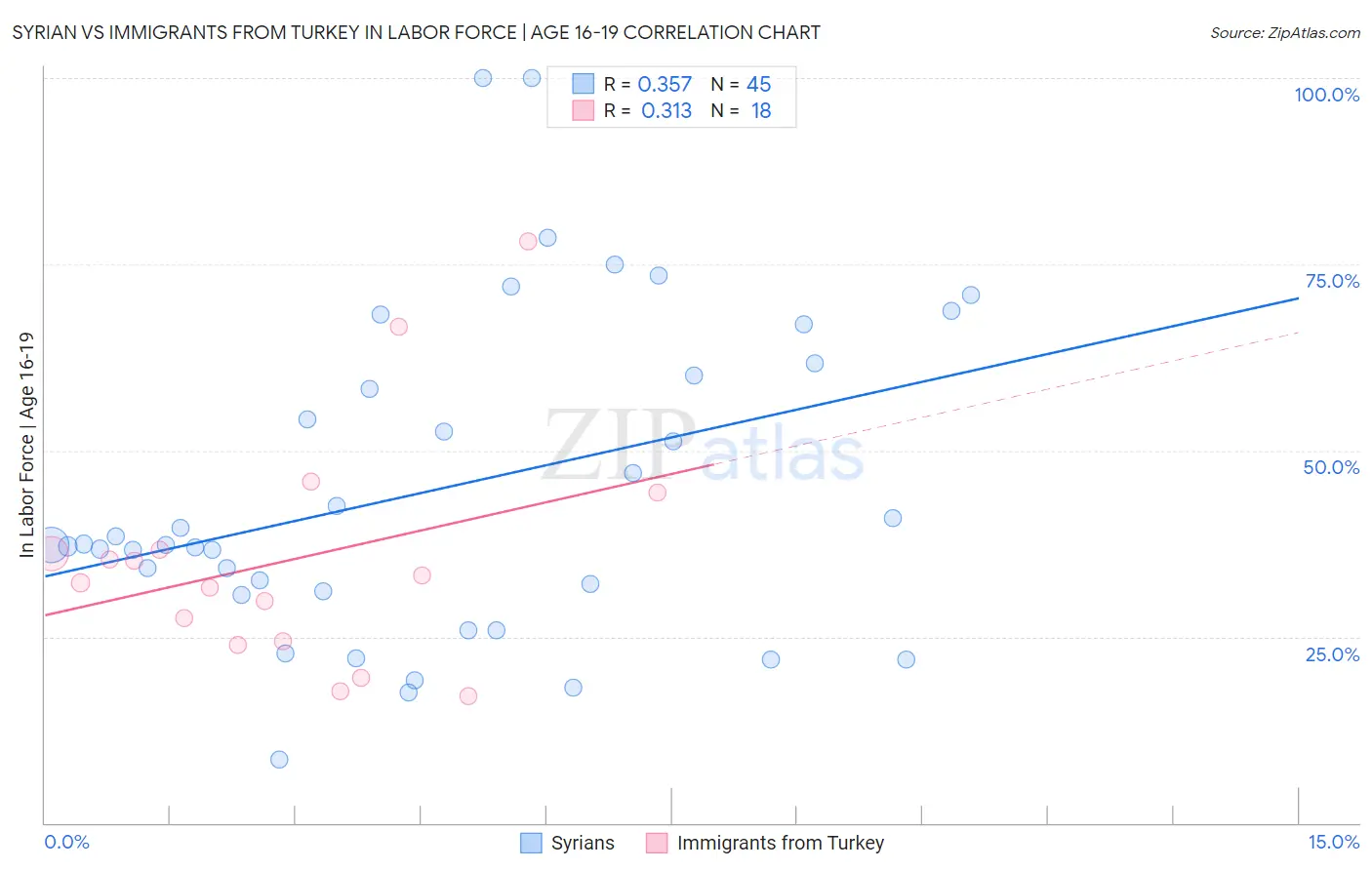 Syrian vs Immigrants from Turkey In Labor Force | Age 16-19