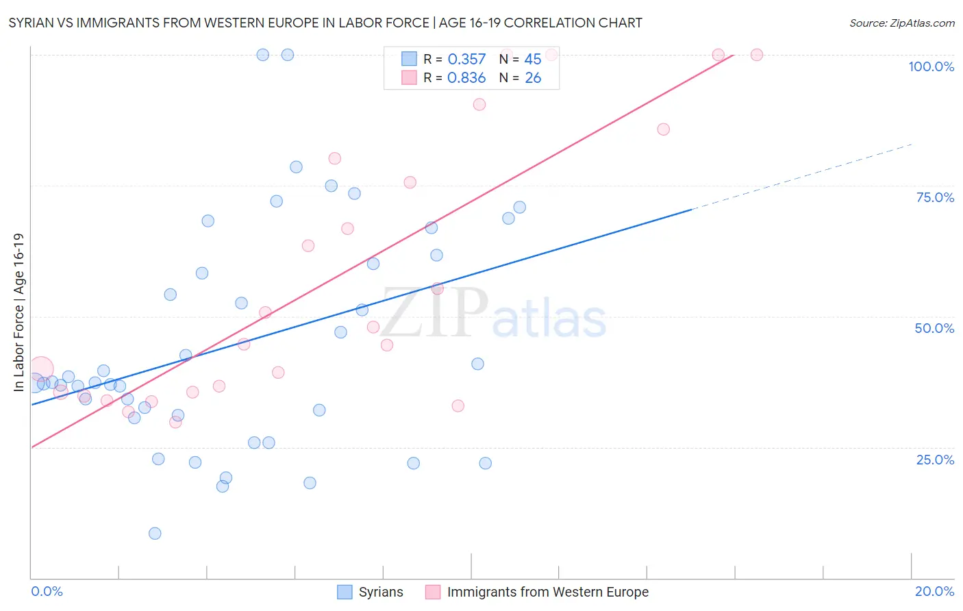 Syrian vs Immigrants from Western Europe In Labor Force | Age 16-19