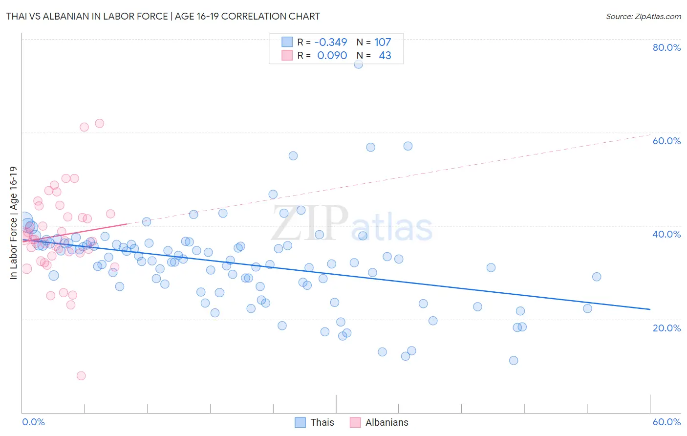 Thai vs Albanian In Labor Force | Age 16-19