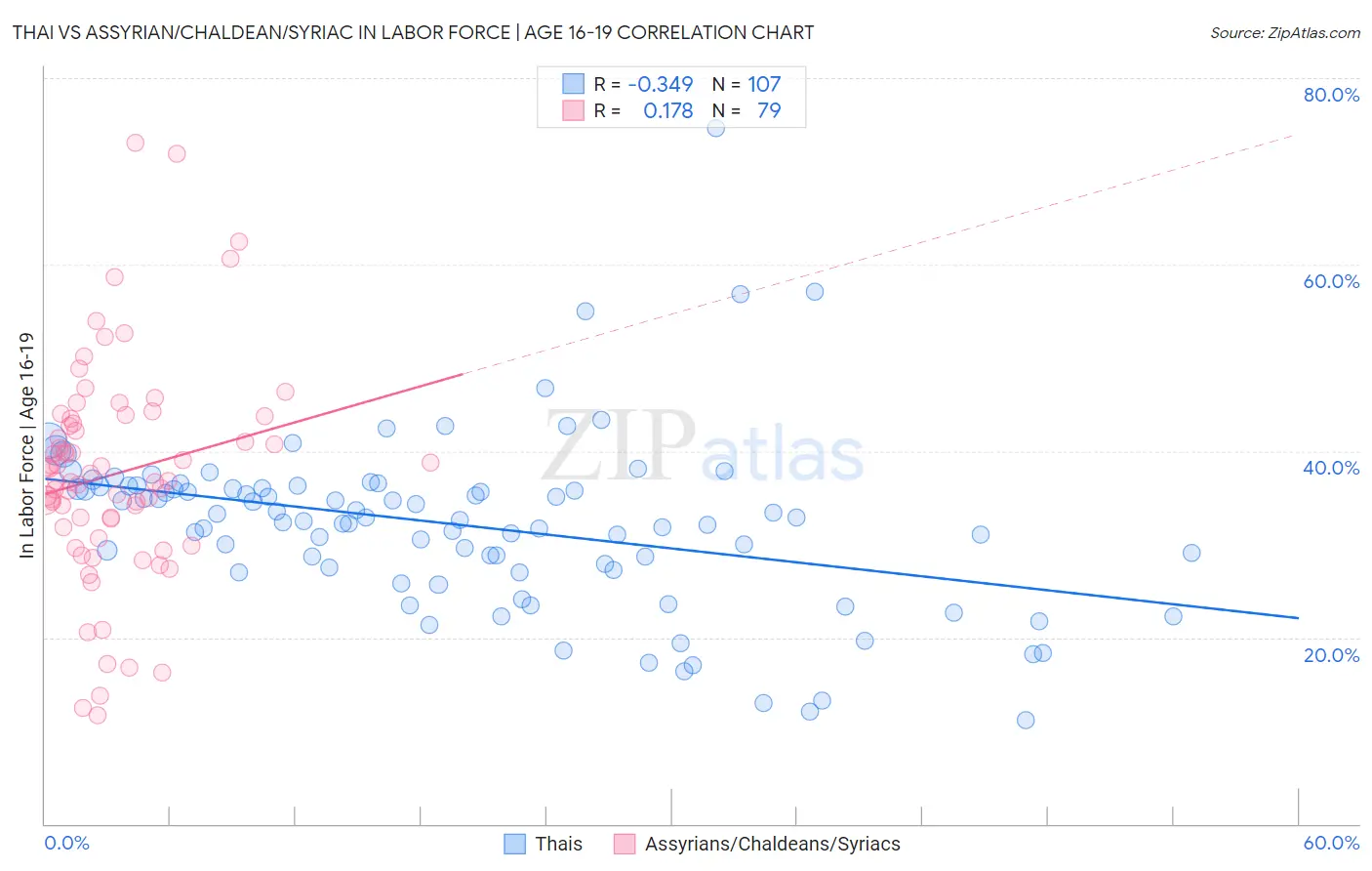 Thai vs Assyrian/Chaldean/Syriac In Labor Force | Age 16-19