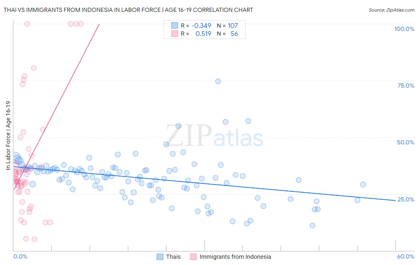Thai vs Immigrants from Indonesia In Labor Force | Age 16-19