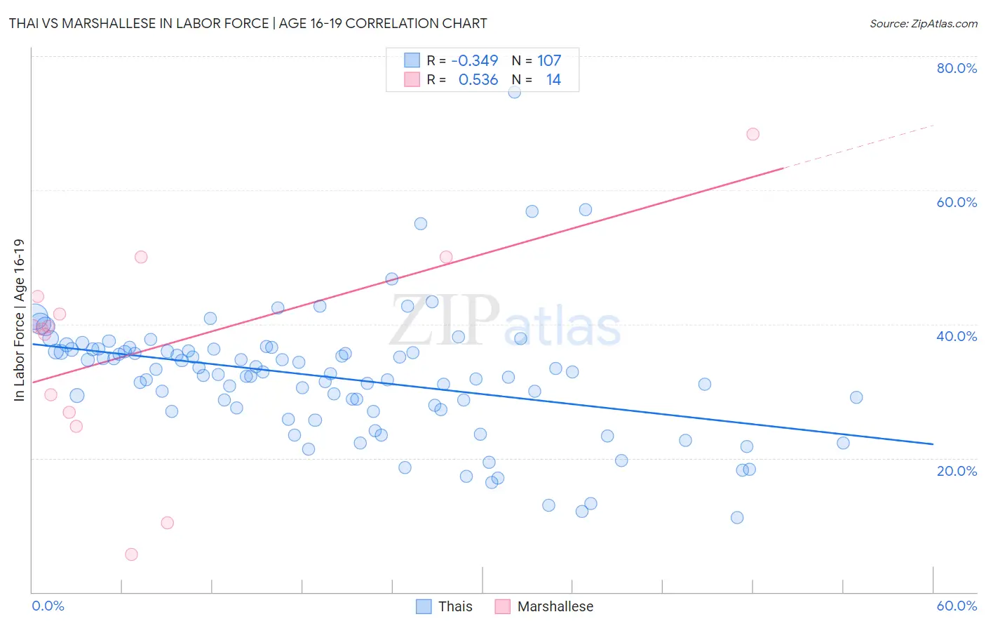 Thai vs Marshallese In Labor Force | Age 16-19
