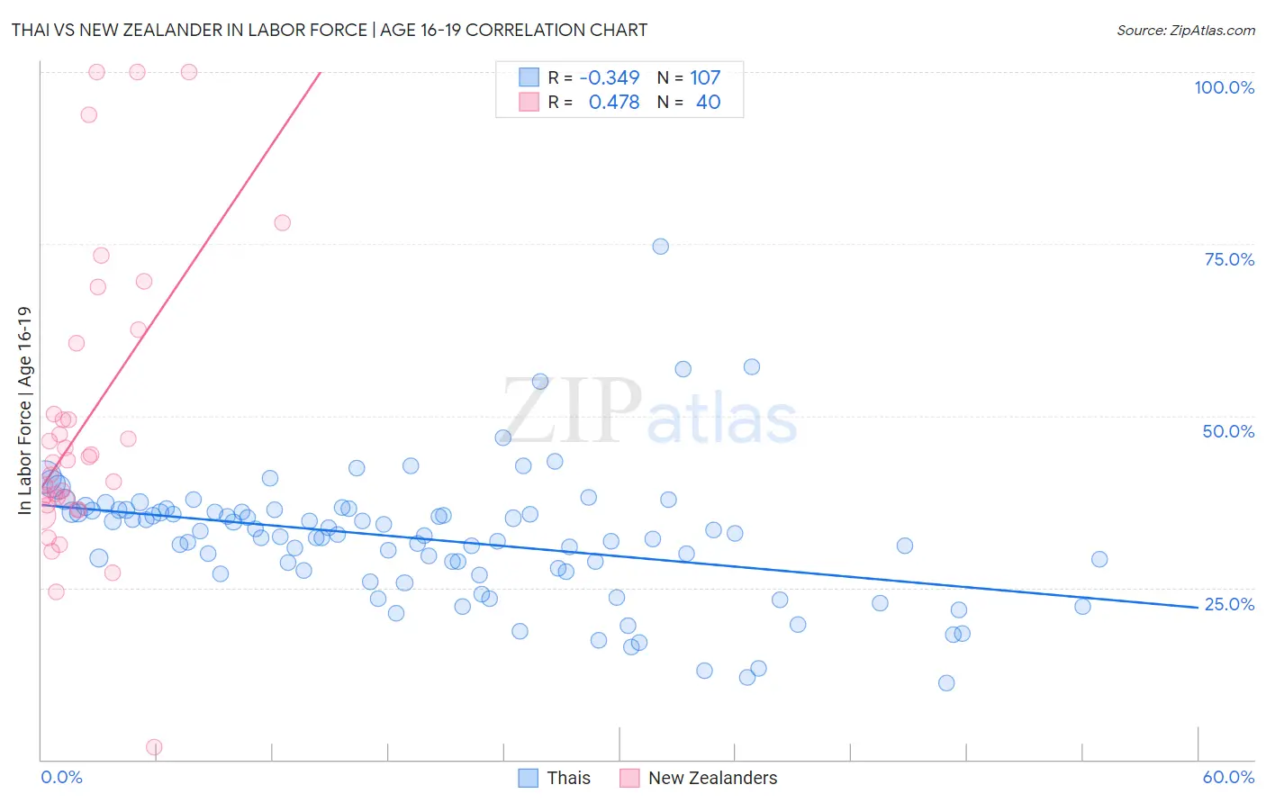 Thai vs New Zealander In Labor Force | Age 16-19