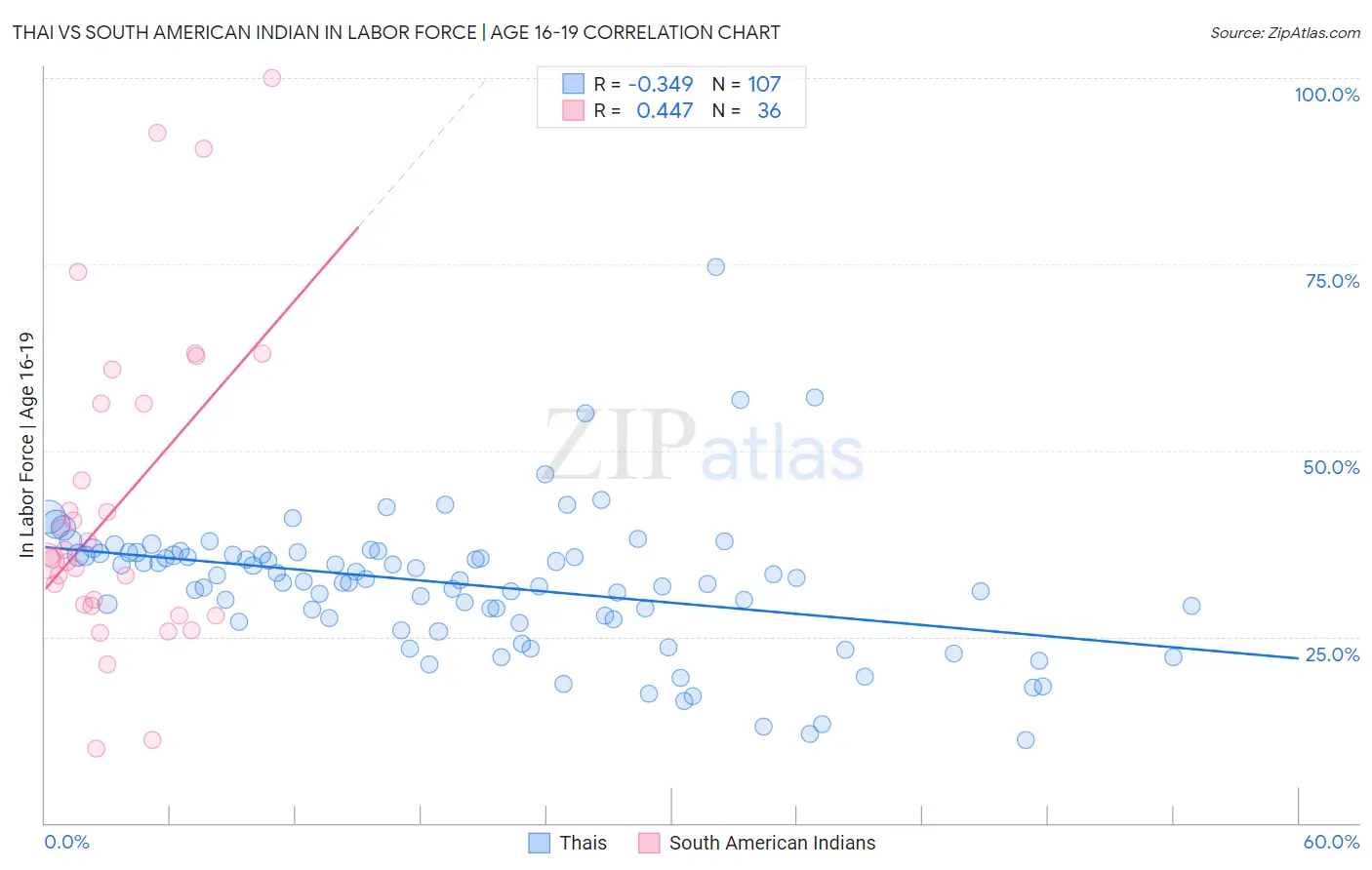 Thai vs South American Indian In Labor Force | Age 16-19