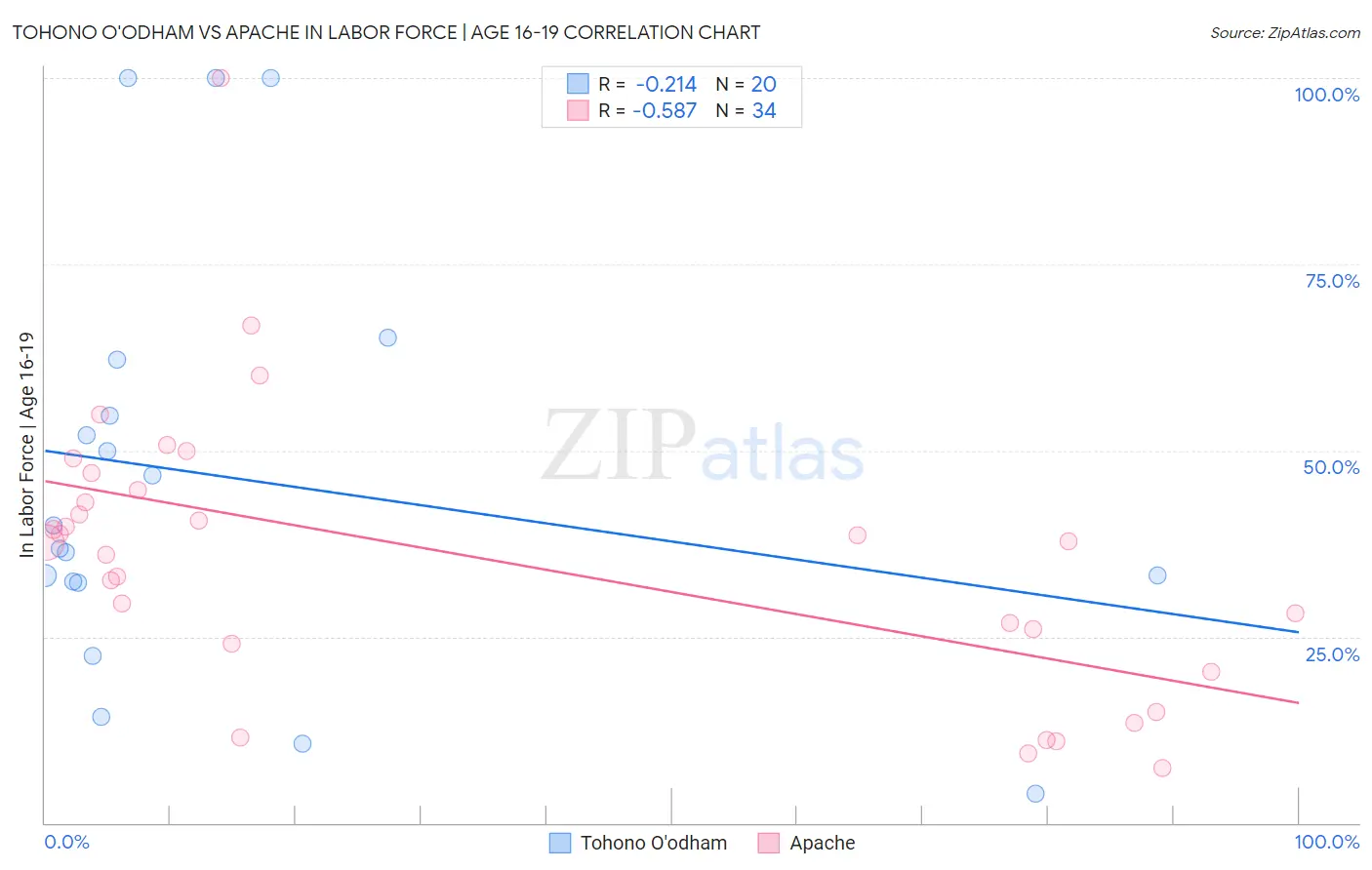 Tohono O'odham vs Apache In Labor Force | Age 16-19