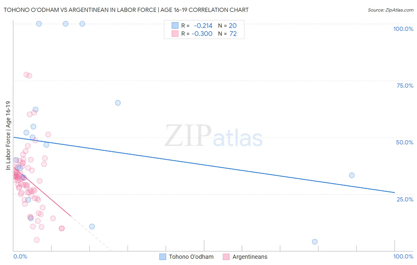 Tohono O'odham vs Argentinean In Labor Force | Age 16-19