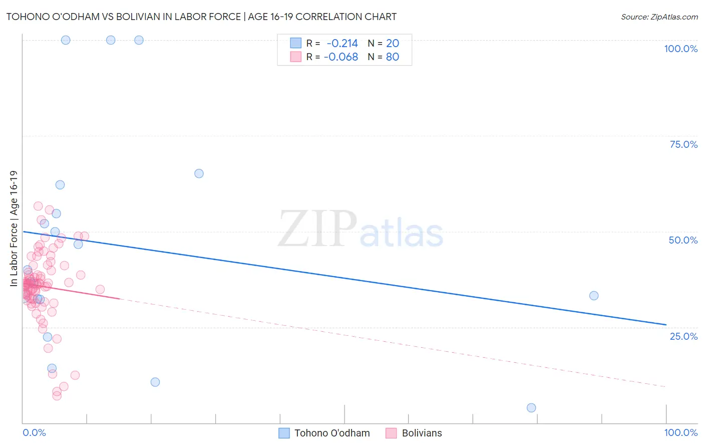 Tohono O'odham vs Bolivian In Labor Force | Age 16-19