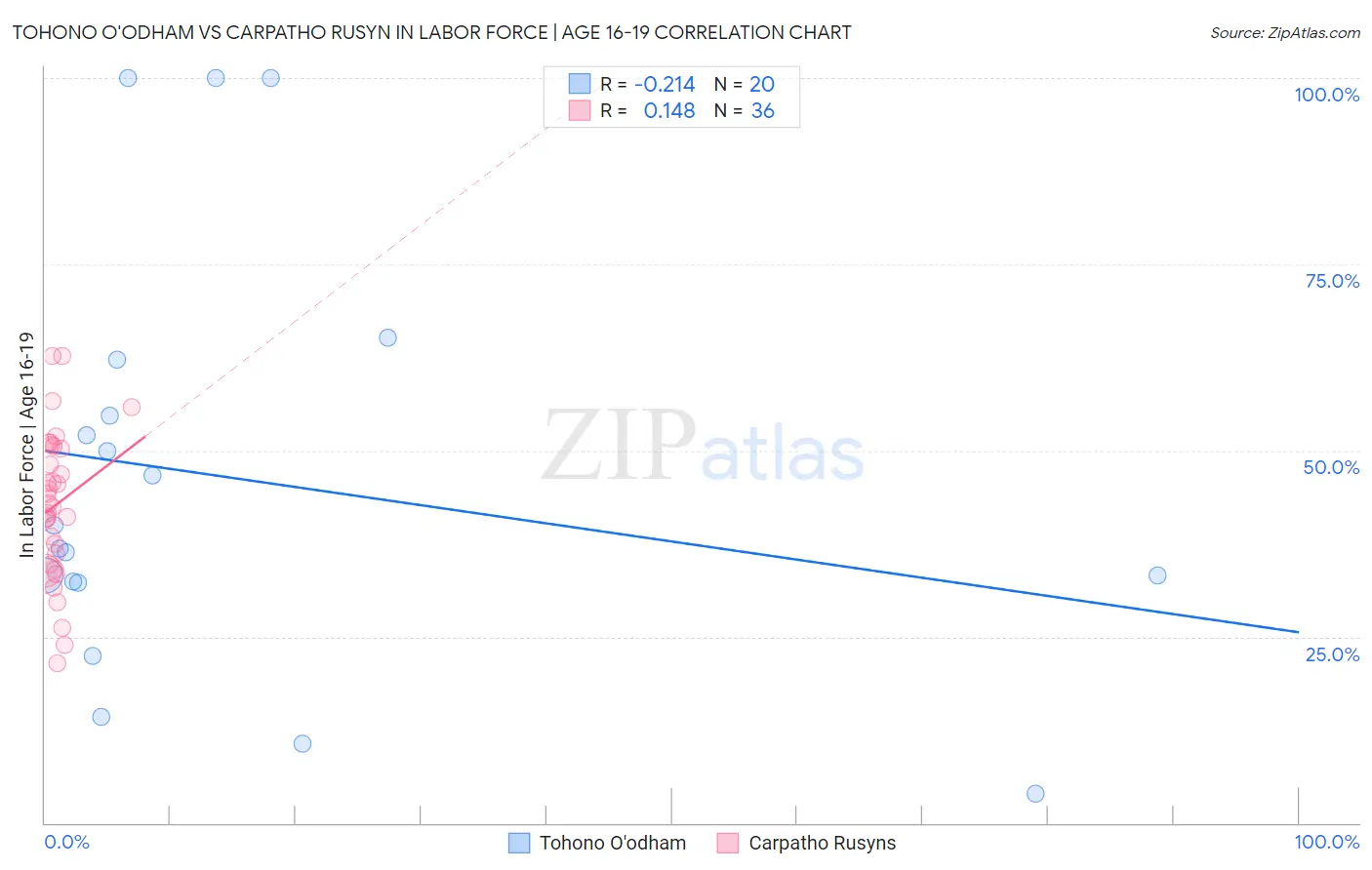 Tohono O'odham vs Carpatho Rusyn In Labor Force | Age 16-19