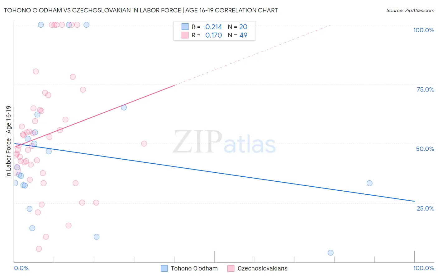 Tohono O'odham vs Czechoslovakian In Labor Force | Age 16-19
