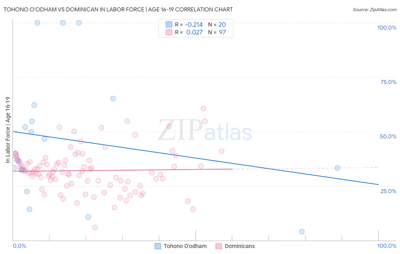Tohono O'odham vs Dominican In Labor Force | Age 16-19